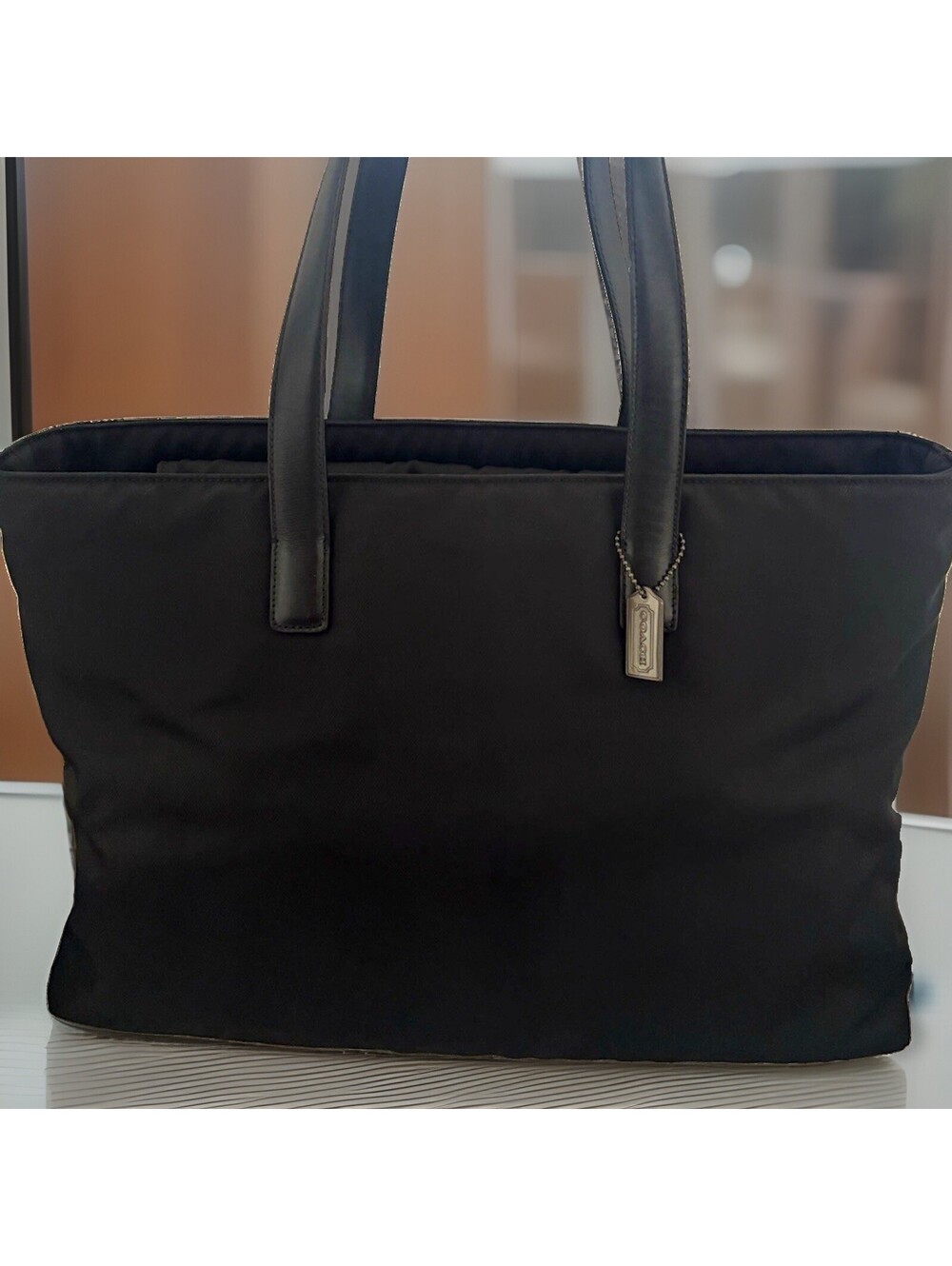 Coach Black Tote Bag Zip Top Silver Hardware Double Handles Inner Pockets